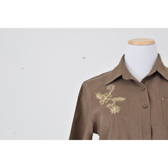 Vintage 90s Brown Embroidered Blouse - Picture 7 of 10